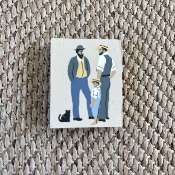 2 Amish Men & Amish Boy Faline Cat's Meow Signed 1994 Shelf Sitter Accessory - Picture 1 of 4